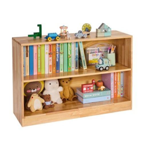 VEVOR Montessori Bookshelf,35.4in Width Toy Storage Organizer, 2-Tier Kids Display Storage Cabinet,Daycare Furniture,Kids Bookshelf for Nursery,Brown