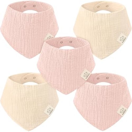 KeaBabies 5pk Muslin Bandana Baby Bibs for Drooling Teething (Cameo)