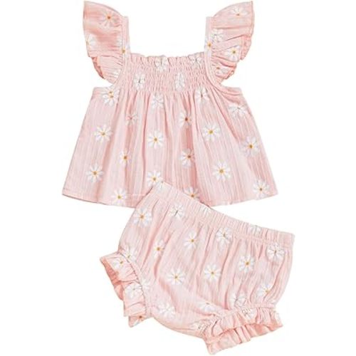 Mubineo Baby Girl Summer Clothes Cute Ruffle Tops Dress Shorts Outfits Set Infant Toddler Shrit Bloomers Princess Outfit