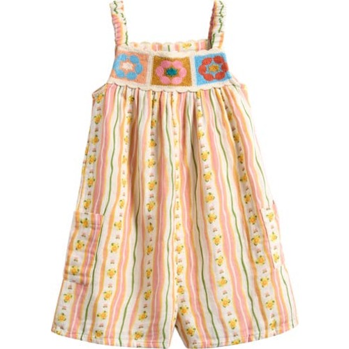 Kids' Crochet Trim Stripe Cotton Romper