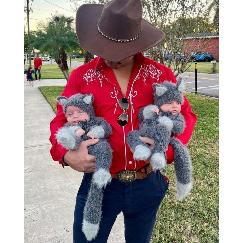 Wolf husky costume knit puppy outfit suit jumpsuit overall bonnet hat infant newborn baby girl boy gift Halloween animal party photography