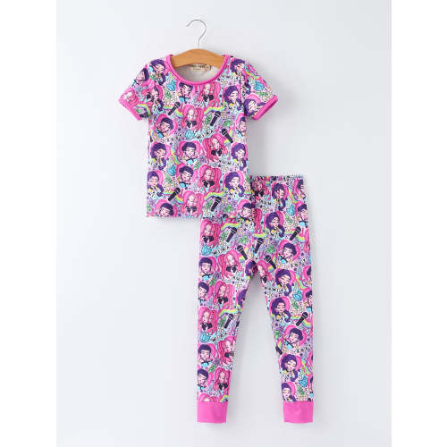 PREORDER Girls Purple Character Print Short Sleeve Pajamas Set – Rylee Faith Designs