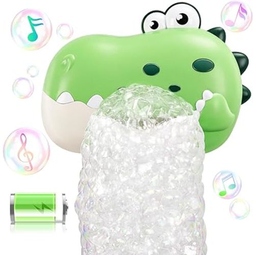 Baby Bath Toys for Kids Ages 1-3 4-8, Rechargeable Dinosaur Bath Bubble Machine with Music for Toddlers, Christmas Baby Bathtub Toys Gift, Dinosaur Bath Bubble Maker for Toddlers Kids Boys Girls