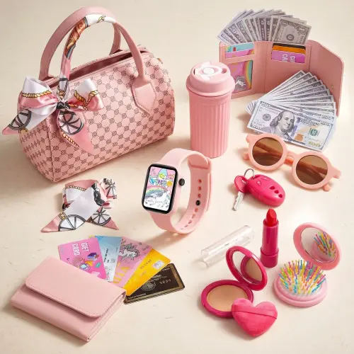 Play Purse for Little Girls, 31PCS Toddler Purse with Pretend Makeup for kids, Princess Toys includes Handbag, Phone, Wristwatch, Silk Scarf Kids Toy Purse Birthday Gift for Girls 3 4 5 6 +