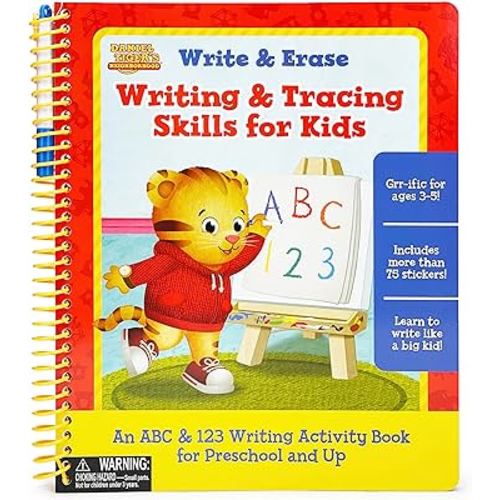 ​Daniel Tiger's Neighborhood Wipe Clean Writing & Tracing Workbook Skills for Preschool Kids Ages 3 - 5: Practice Pen Control, ABC's, Numbers, Handwriting, Wipe Off Pen Included