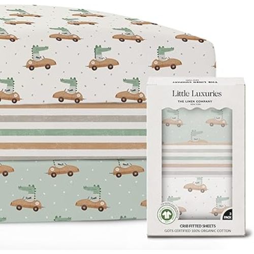 100% Organic Cotton Crib Sheets (3-Pack) - GOTS Certified - Breathable Organic Crib Sheets - Double-Elastic for Secure Fit, Extra Protection for Your Baby - Gender-Neutral Sheet (28"x55")/ 140 x 70cm