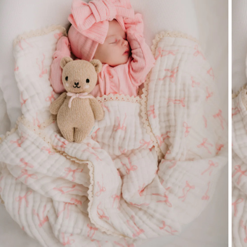 Gauze Lace Blanket | Pink Bows – Little and Fern
