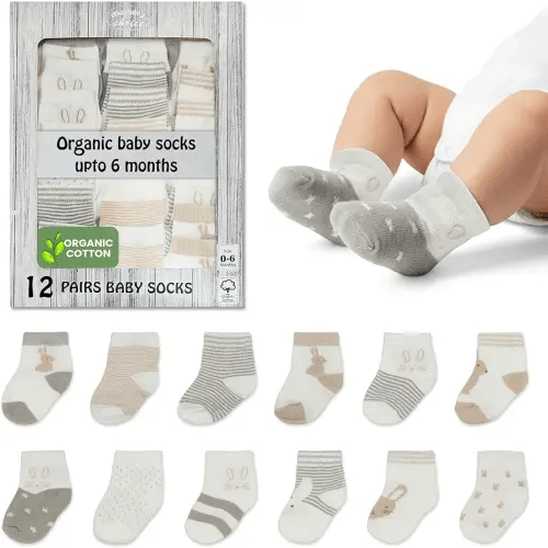 Mother's Choice Organic Cotton Baby Sock Shoes for Baby Girl and Boys 0-6 Months - 12 pairs Soft and Cozy Baby Socks, Gentle Newborn Socks, Perfect Infant Footwear for Comfort and Everyday Use
