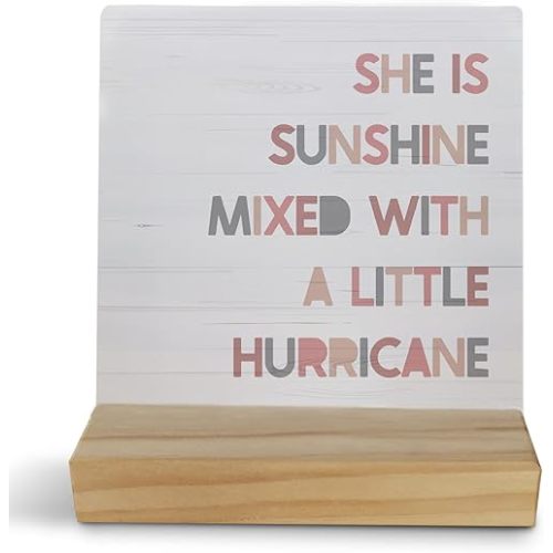 Boho Inspirational Wooden Sign - Boho Toddler Girl Room Nursery Shelf Decor, Boho Bedroom Decor, She Is Sunshine Mixed with a Little Hurricane
