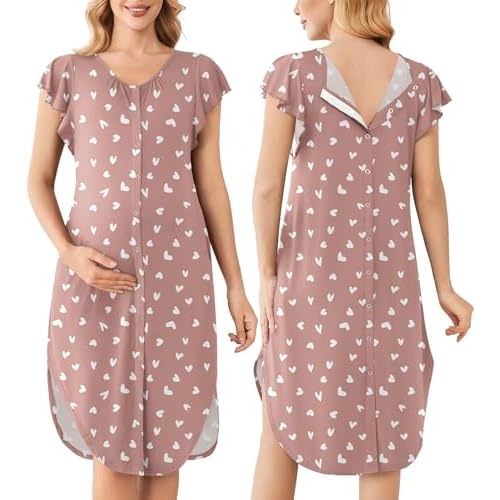 Ekouaer Labor and Delivery Gown 3 in 1 Nursing/Hospital/Breastfeeding/Maternity Flying Short Sleeve Nightgown with Button