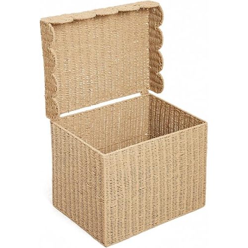 ZYFAB Hand Woven Storage Basket with Lid,Lagre Paper String Blanket Storage Bins Rectangular Household Basket Boxes for Shelf Wardrobe Home Organizer,A,48 * 36 * 40CM