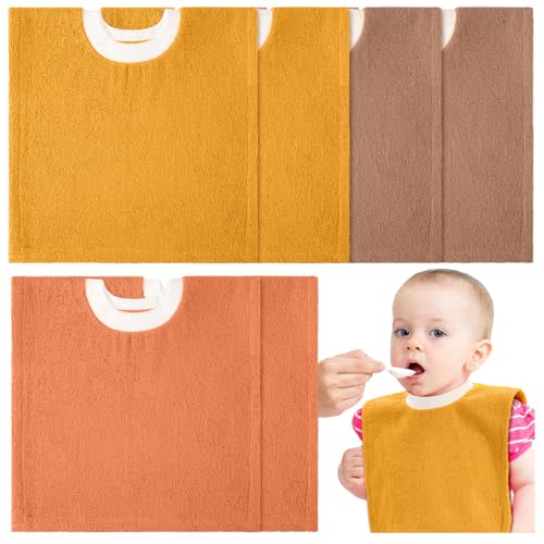6 Pcs Pullover Baby Bibs Cotton Terry Toddler Absorbent Infant for Feeding and Drooling Towel Slip on Bib(Warm Color)