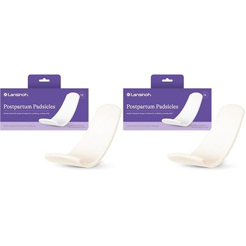 Lansinoh Postpartum Cooling Pads, Perineal Ice Packs, Witch Hazel Pads for Postpartum Care, Padsicles with Cooling and Comforting Aloe Vera,12 Count (Pack of 2)