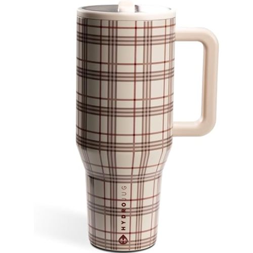 HydroJug Traveler - 40 oz Water Bottle with Handle & Flip Straw - Fits in Cup Holder, Leak Resistant Tumbler-Reusable Insulated Stainless Steel & Rubber Base - Gifts for Women & Men, Blair