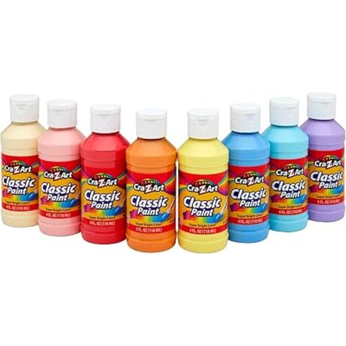 Cra-Z-Art Classic Washable Paint 4oz 8ct Pastels, Vibrant Colors for Arts & Crafts, School Projects, Creative Play & More! Made in USA