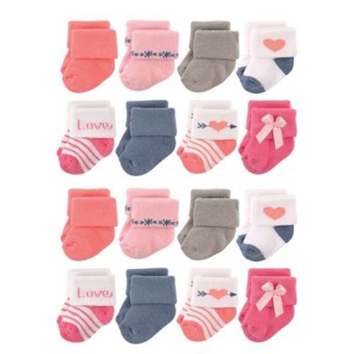 Hudson Baby Cotton Rich Baby Terry Socks 16-Pack, Love, 0-6 Months