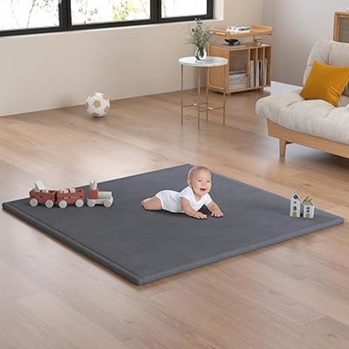 Baby Play Mat for Floor, 1.3" Thick Tummy Time Mat, Memory Foam Area Rug, Super Soft Coral Velvet Nursery Rug with Non-Slip Backing, Crawling Mat for Toddlers, Infants, Yoga, Tatami, 50''x50''