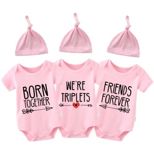 YSCULBUTOL Baby Triplets Bodysuits Baby Twins Bodysuit Best Friends Forever Triplets Clothes Cute Twins Outfit Set