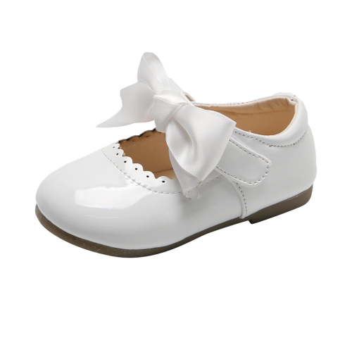 Entyinea Baby Girls' Mary Jane Flats with Bow Detail: Non-Slip Sole Wedding Flower Girls' Shoes (Infants/Toddler Sizes) White for 6