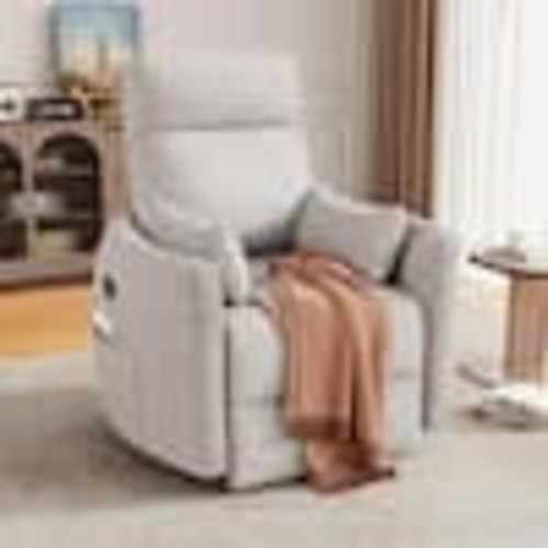 LACOO Light Gray Rocking Swivel Recliner Chair with Side Pockets and 2 Pillows, 360-Degree Swivel V-LR25-0990-L4