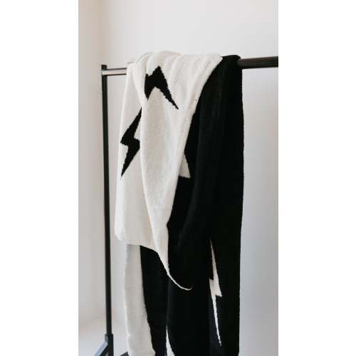 Plush Blanket | Black & White Lightning Bolt