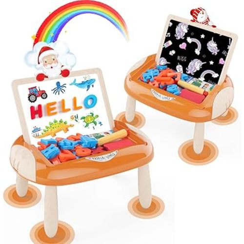 Toy for 1-2 Year Old, Toddlers Toys with Magnetic Letters and Numbers, Art Easel for Kids 1 2 Year Old, Birthday Christmas Gifts (Creamy Orange)