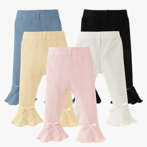 DREAM BUS 5 Pack Baby Pants Toddler Girl Ribbed Ruffle Bell Bottoms Toddler Leggings Baby Boy Pants Newborn Girl Flare Pants