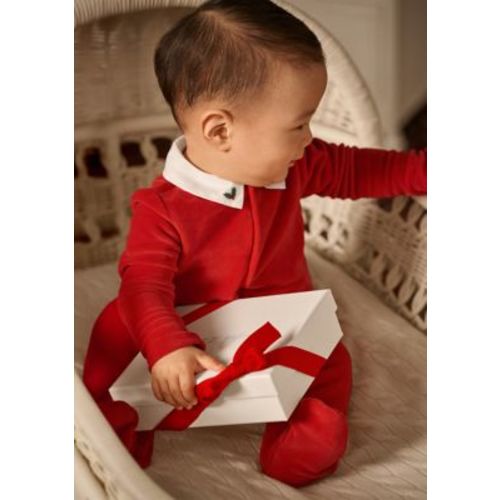 Christmas Baby Boys Embroidered Velour Footed Coverall