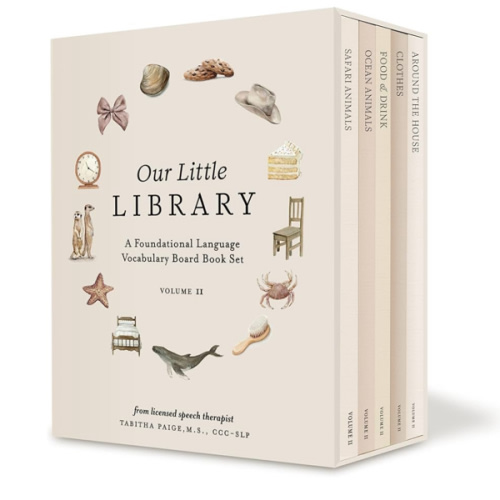 Our Little Library Vol. 2: First 100 Words Board Book Box Set, including Ocean Animals, Safari Animals, Food and Drink, Clothes, and Around the House (Tabitha Paige Children's Book Series)
