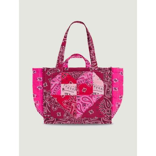 Quilted Medium Cabas Tote Patchwork - HEART - Burgundy / Fuschia