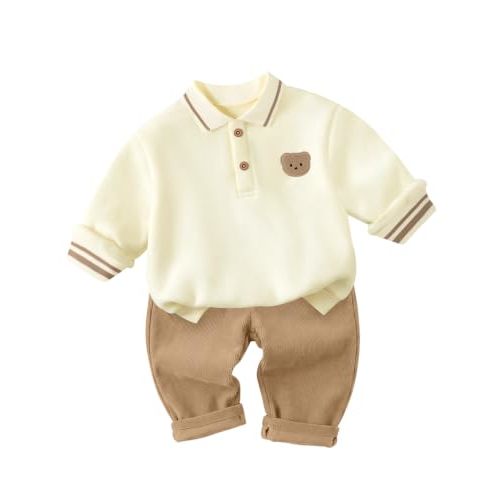 oklady Toddler Baby Boy Clothes Long Sleeve Polo Sweatshirt with Button + Corduroy Pants Fall Winter Baby Boy Outfits 12M-5T