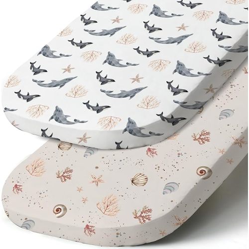 Stretch Fitted Bassinet Sheet Set BROLEX 2 Pack Cradle Sheets for Bassinet Pad/Mattress,Unisex Boys Girls,Ultra Soft,Dolphins Shells