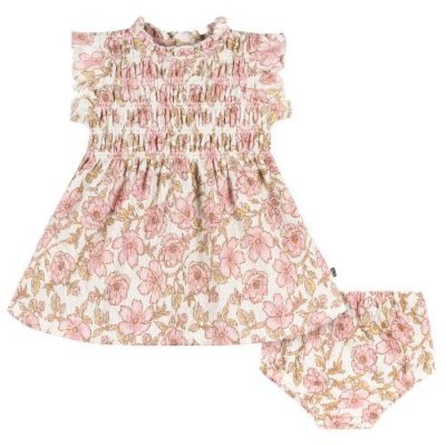 Modern Moments™ by Gerber Baby Girls' 2-Piece Smocked Dress and Diaper Cover, Multi Flower, 0-3 Months