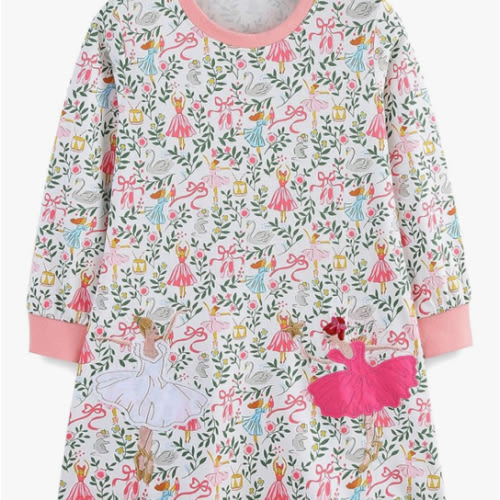 FreeLu Girls Cartoon Casual Dress Toddler Jersey Cotton Party Dresses Applique Embroidery Longsleeve T-Shirt Clothes