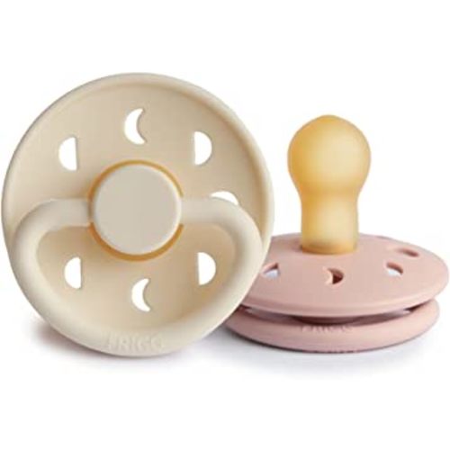 FRIGG Moon Natural Rubber Baby Pacifier | Made in Denmark | BPA-Free (Blush/Cream, 0-6 Months) 2-Pack