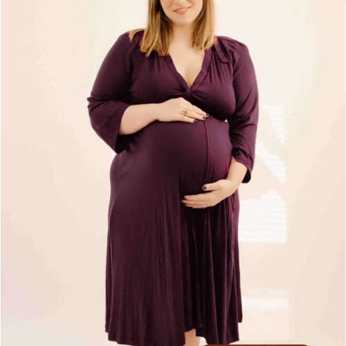 Lila Labor & Postpartum Gown in Plum