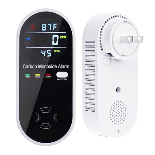 3-in-1 Carbon Monoxide Detectors, Portable Carbon Monoxide Detector for Travel with Temperature & Humidity Display, Carbon Monoxide Detector Plug in Wall for Home/RV, Accurate & Easy to Install