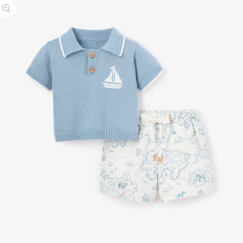 Nautical Knit Polo + Explorer Print Shorts – Elegant Baby