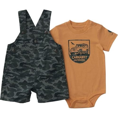 Carhartt Baby Boys' 2-piece Short Sleeve Bodysuit & Canvas Camo Shortall Set