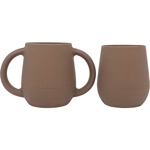 | Teenie Tiny™ Silicone Developmental Baby-Led Weaning Drinking Cups (2 pack) (Warm Taupe)