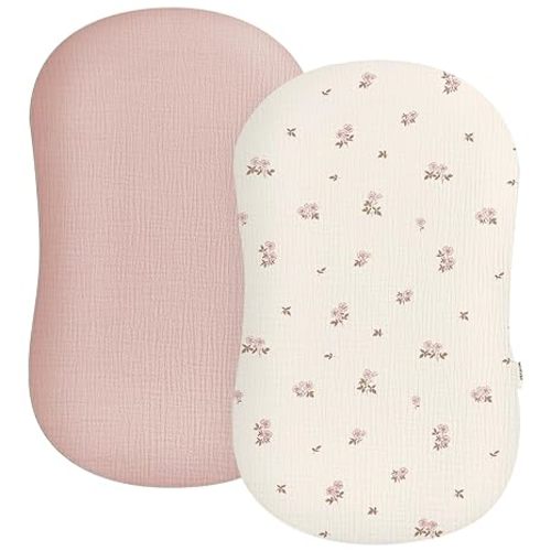 Muslin Baby Lounger Cover 2 Pack, Soft Breathable Newborn Lounger Pillow Cover for Boys Girls Infant (Flower G & Pink)