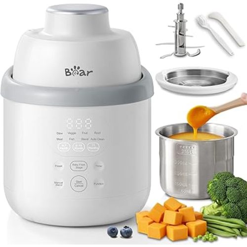 Bear NutriEase AllStage Stainless Steel Baby Food Maker Steamer and Blender, OneStep Baby Food Processor Puree Maker Grinder Mills, Auto Cooking&Grinding for Healthy Homemade Baby Food, BPA-Free