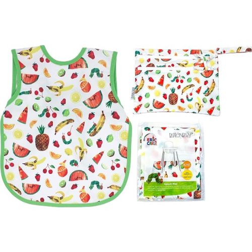BapronBaby Eric Carle Tropical Fruit Preschool Essentials Bundle - Waterproof Bapron Baby Bib, Splash Mat & Wet Dry Bag for Mealtime, Play & Travel - Stain Resistant Bib - Machine Washable