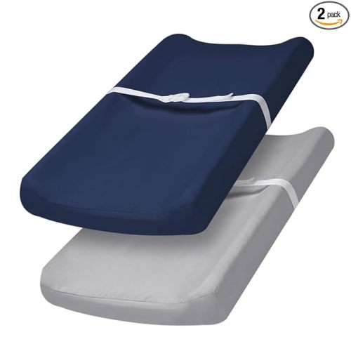 Baby Changing Pad Covers for Boys Girls, 2 Pack Ultra Soft Breathable Microfiber Changing Pad Table Sheets for Most Baby Changing Pads, Light Grey & Navy