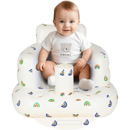 Inflatable Baby Chair, Baby Inflatable Seat for Babies 3 Months and Up Summer Inflatable Baby Seat for Sitting Up, Blow Up Baby Floor Seat with Built in Air Pump, Rainbow