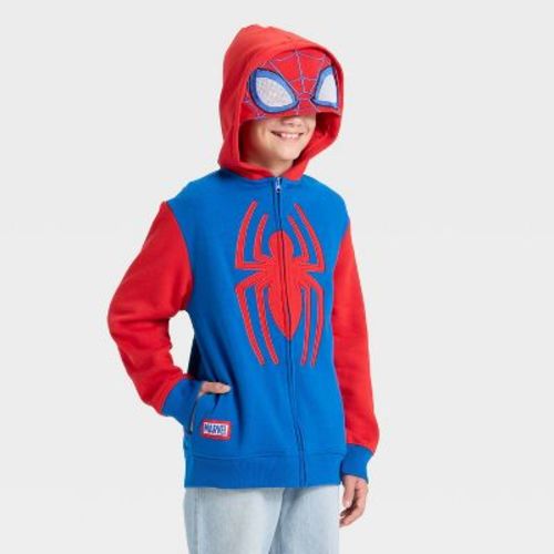 Boys' Marvel Spider-Man Hooded Character Full Zip Sweatshirt - Royal Blue/Red