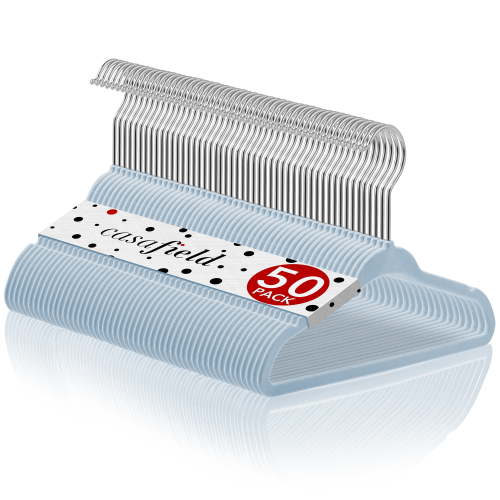 Casafield 50 Velvet Baby Hangers for Infant & Toddler Clothes, 11" - Light Blue