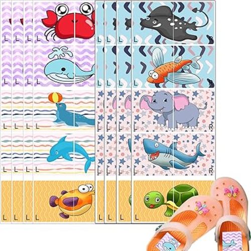 Shoe Stickers Left Right Sole Stickers 50 Pieces Animal Waterproof Shoes Sticker for Children's Day Birthday Party Gift Early Learning Decals