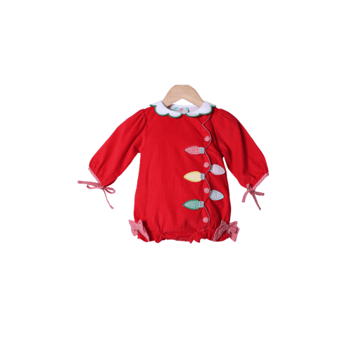 Applique Christmas Lights  Red Corduroy Bubble