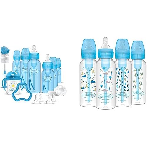 Dr. Brown's Natural Flow Anti-Colic Options+ Special Edition Blue Baby Bottle Gift Set & Natural Flow Anti-Colic Options+ Narrow Baby Bottles, Nature Designs, 8oz/250mL